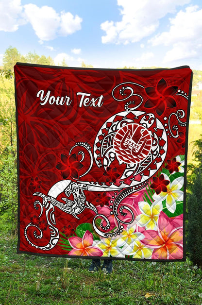 Tahiti Custom Personalised Premium Quilt - Turtle Plumeria (Red)