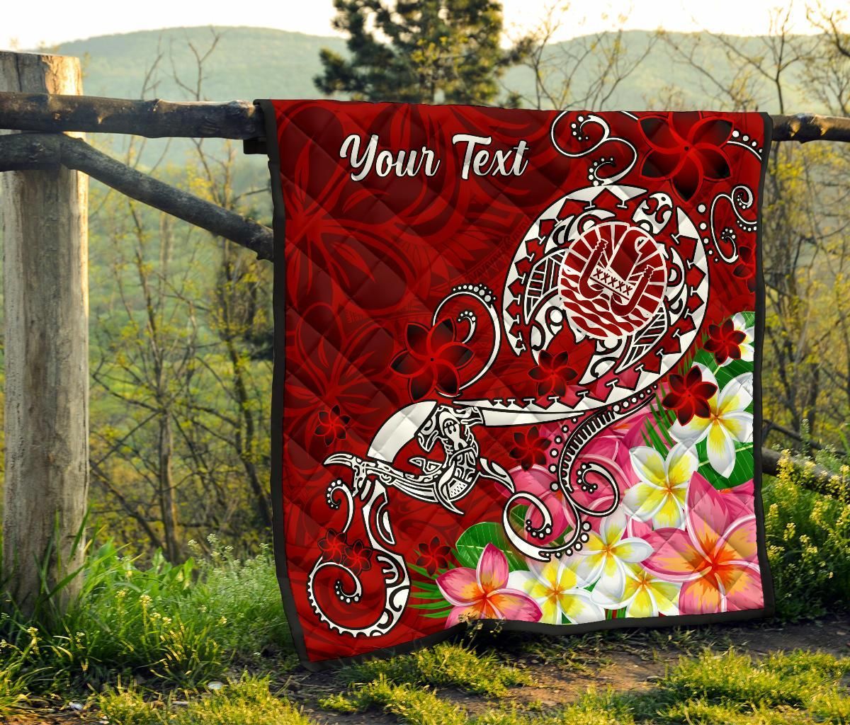 Tahiti Custom Personalised Premium Quilt - Turtle Plumeria (Red)