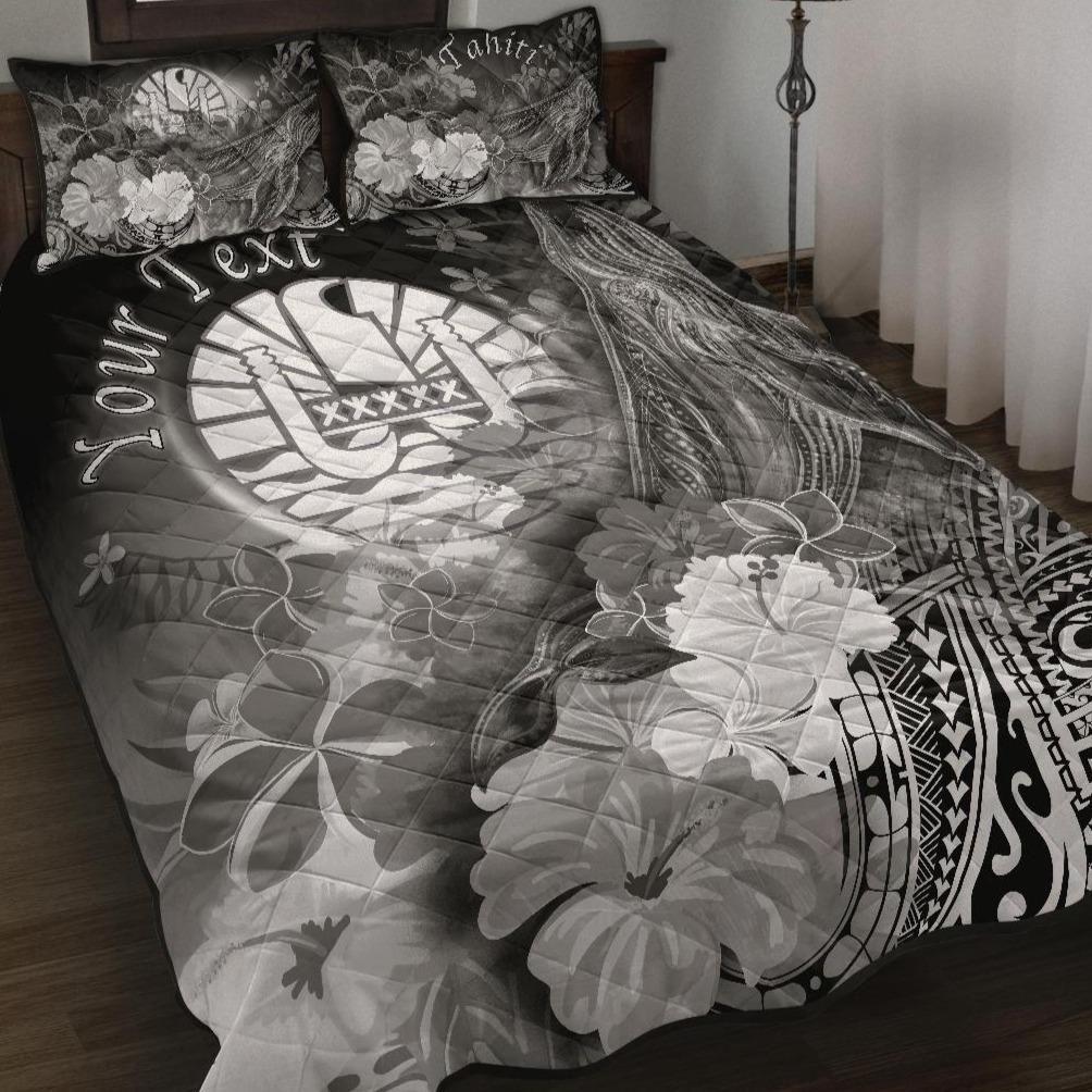 Tahiti Custom Personalised Quilt Bed Set - Humpback Whale with Tropical Flowers (White)