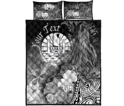 Tahiti Custom Personalised Quilt Bed Set - Humpback Whale with Tropical Flowers (White)