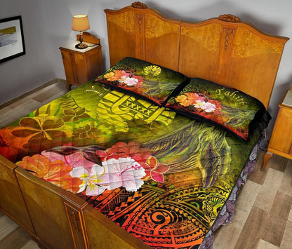 Tahiti Custom Personalised Quilt Bed Set - Humpback Whale with Tropical Flowers (Yellow)
