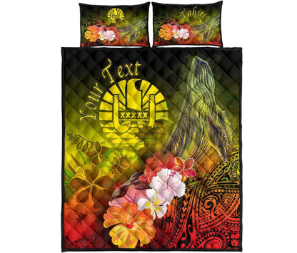 Tahiti Custom Personalised Quilt Bed Set - Humpback Whale with Tropical Flowers (Yellow)