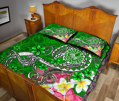 Tahiti Custom Personalised Quilt Bed Set - Turtle Plumeria (Green)