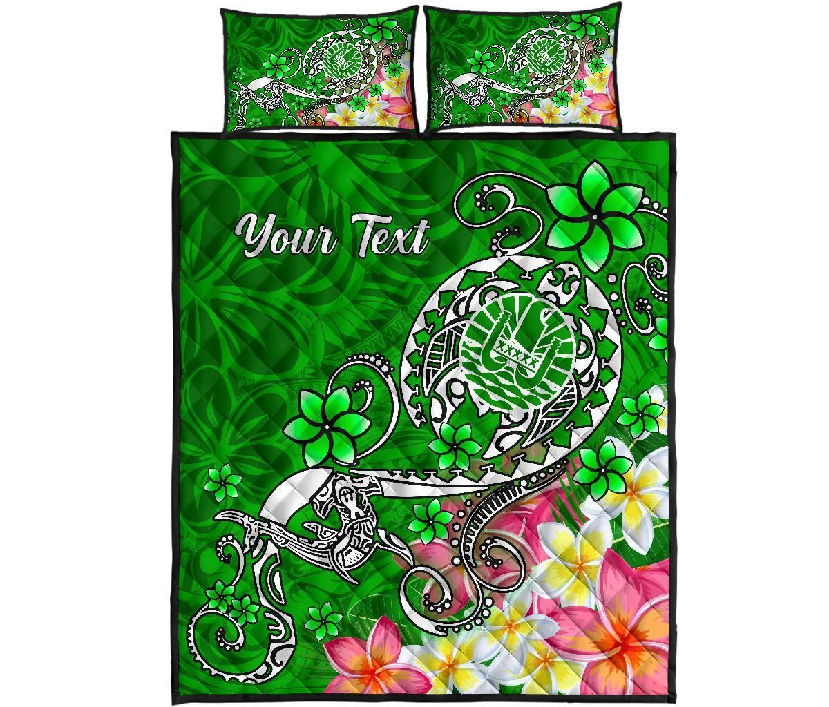 Tahiti Custom Personalised Quilt Bed Set - Turtle Plumeria (Green)