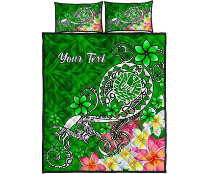 Tahiti Custom Personalised Quilt Bed Set - Turtle Plumeria (Green)