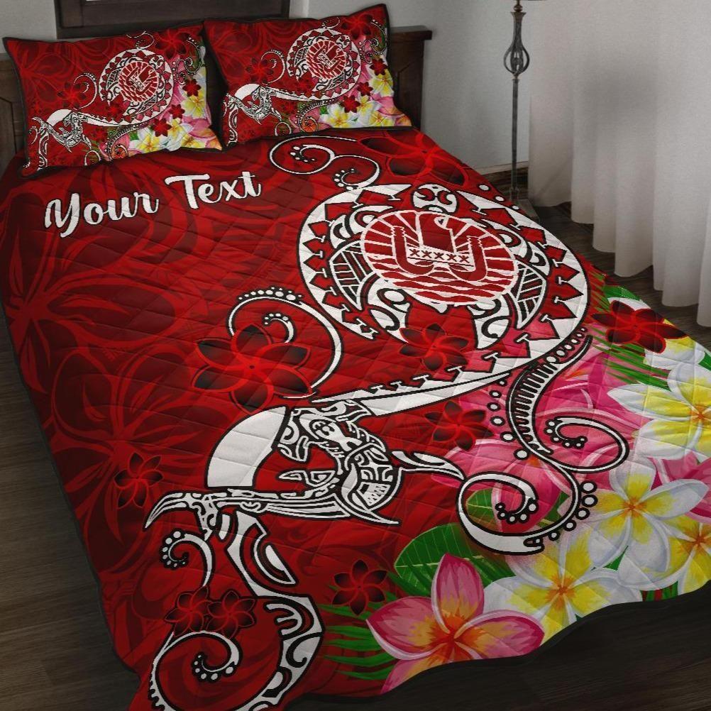 Tahiti Custom Personalised Quilt Bed Set - Turtle Plumeria (Red)