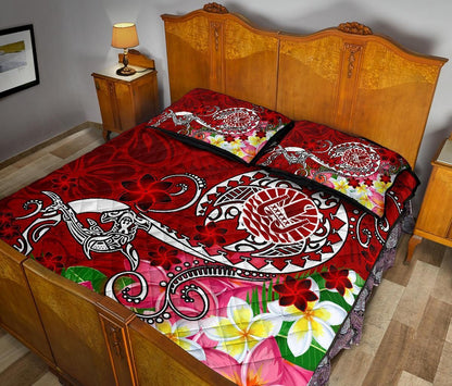 Tahiti Custom Personalised Quilt Bed Set - Turtle Plumeria (Red)