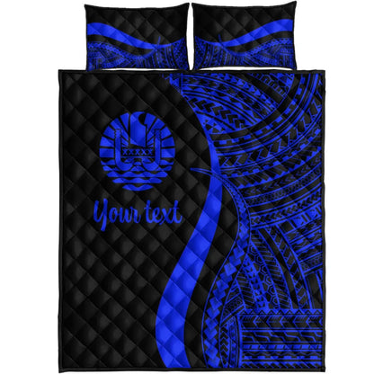 Tahiti Custom Personalised Quilt Bed Set - Blue Polynesian Tentacle Tribal Pattern