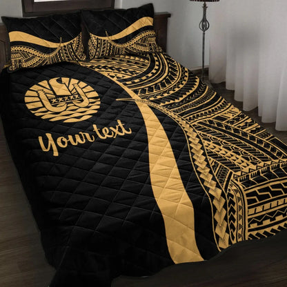 Tahiti Custom Personalised Quilt Bed Set - Gold Polynesian Tentacle Tribal Pattern