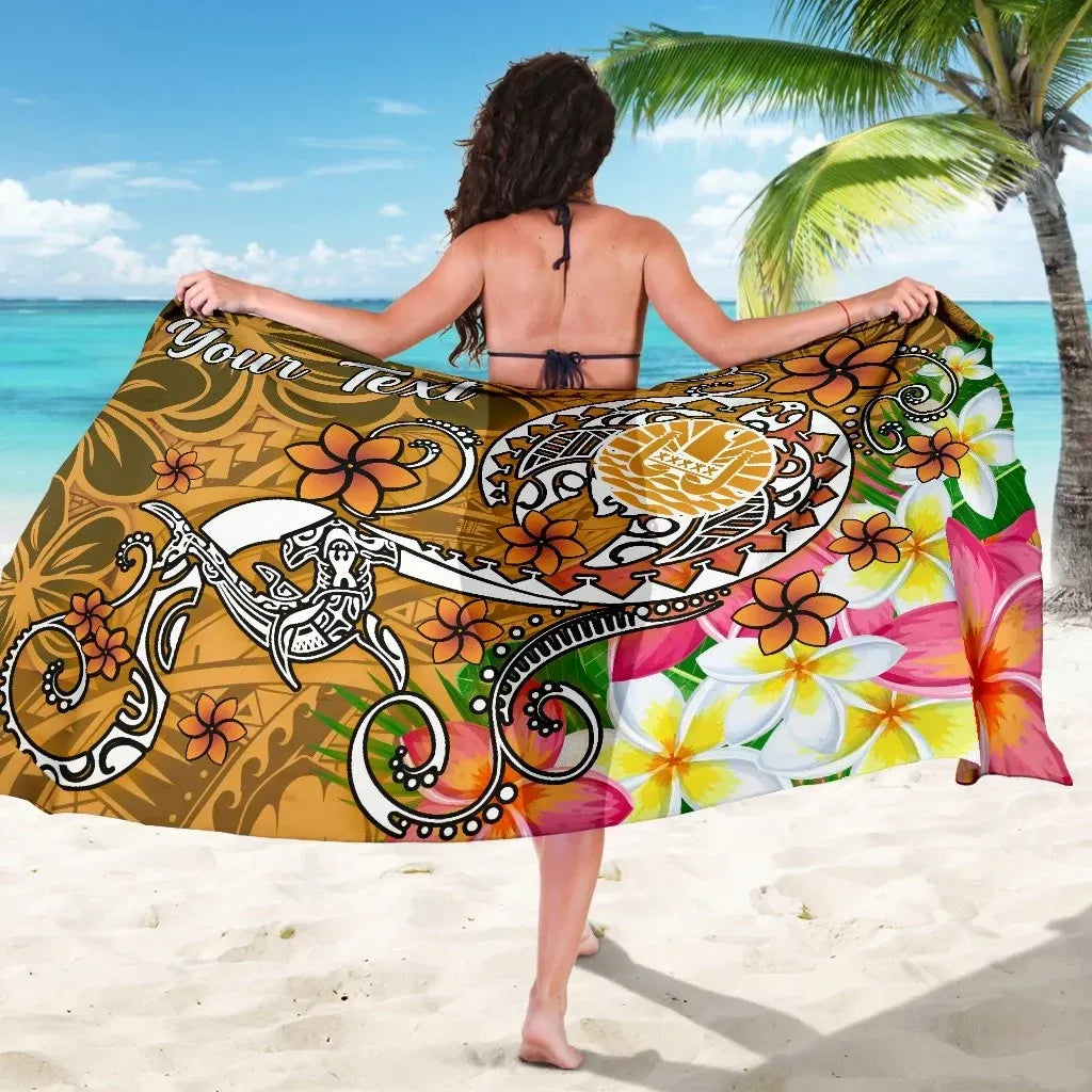 Tahiti Custom Personalised Sarong - Turtle Plumeria (Gold)