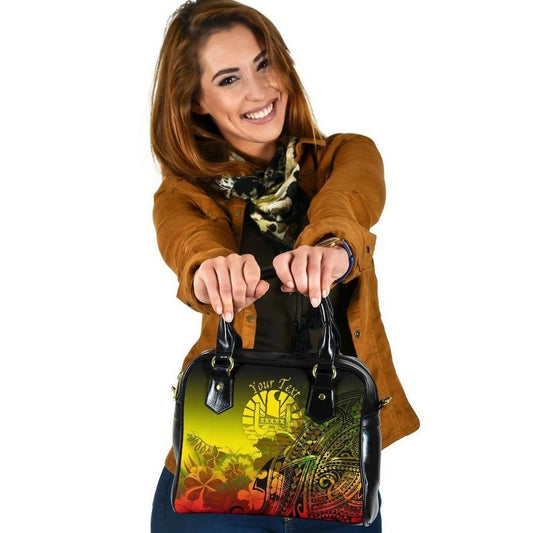 Tahiti Custom Personalised Shoulder Handbag - Humpback Whale With Tropical Flowers (Yellow)