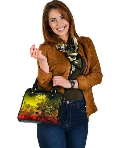 Tahiti Custom Personalised Shoulder Handbag - Humpback Whale With Tropical Flowers (Yellow)