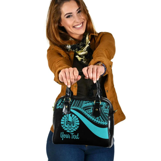 Tahiti Custom Personalised Shoulder Handbag - Turquoise Polynesian Tentacle Tribal Pattern