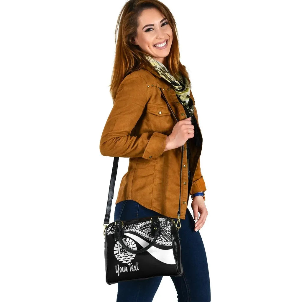 Tahiti Custom Personalised Shoulder Handbag - White Polynesian Tentacle Tribal Pattern