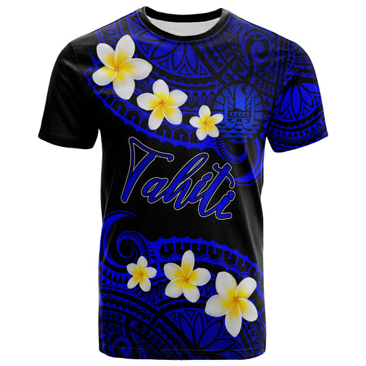 Tahiti Custom Personalised T-Shirt - Plumeria Polynesian Vibe Blue
