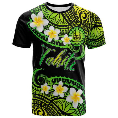 Tahiti Custom Personalised T-Shirt - Plumeria Polynesian Vibe Green