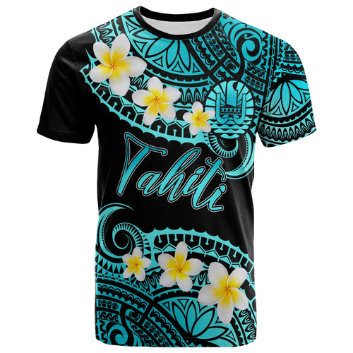 Tahiti Custom Personalised T-Shirt - Plumeria Polynesian Vibe Turquoise