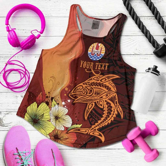 Tahiti Custom Personalised Women Racerback Tank - Tribal Tuna Fish