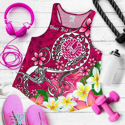 Tahiti Custom Personalised Women Racerback Tank - Turtle Plumeria (Pink)