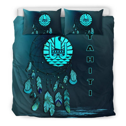 Tahiti Duvet Cover Set - Tahiti Flag Dreamcatcher Blue