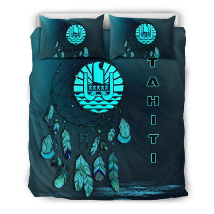 Tahiti Duvet Cover Set - Tahiti Flag Dreamcatcher Blue