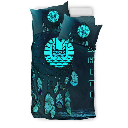 Tahiti Duvet Cover Set - Tahiti Flag Dreamcatcher Blue
