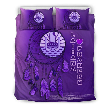 Tahiti Duvet Cover Set - Tahiti Coat Of Arms Dreamcatcher Custom Personalised Purple