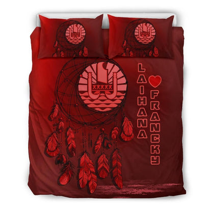 Tahiti Duvet Cover Set - Tahiti Coat Of Arms Dreamcatcher Custom Personalised Red
