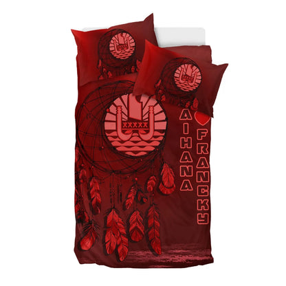 Tahiti Duvet Cover Set - Tahiti Coat Of Arms Dreamcatcher Custom Personalised Red