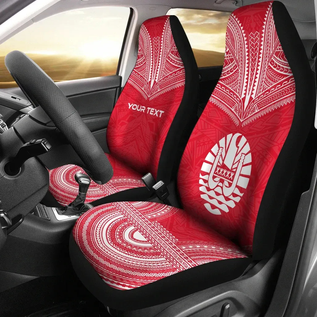 Tahiti Custom Personalised Car Seat Cover - Tahiti Flag Polynesian Chief Tattoo Red Version