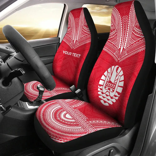 Tahiti Custom Personalised Car Seat Cover - Tahiti Flag Polynesian Chief Tattoo Red Version
