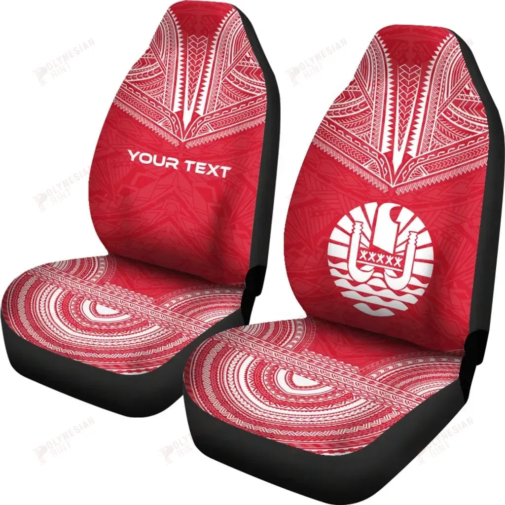 Tahiti Custom Personalised Car Seat Cover - Tahiti Flag Polynesian Chief Tattoo Red Version