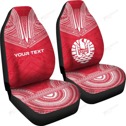 Tahiti Custom Personalised Car Seat Cover - Tahiti Flag Polynesian Chief Tattoo Red Version