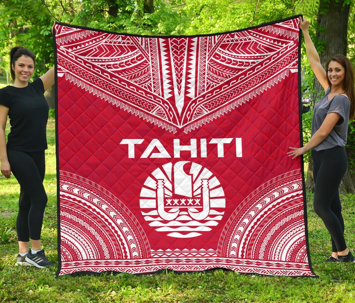 Tahiti Premium Quilt - Tahiti Flag Polynesian Chief Red Version