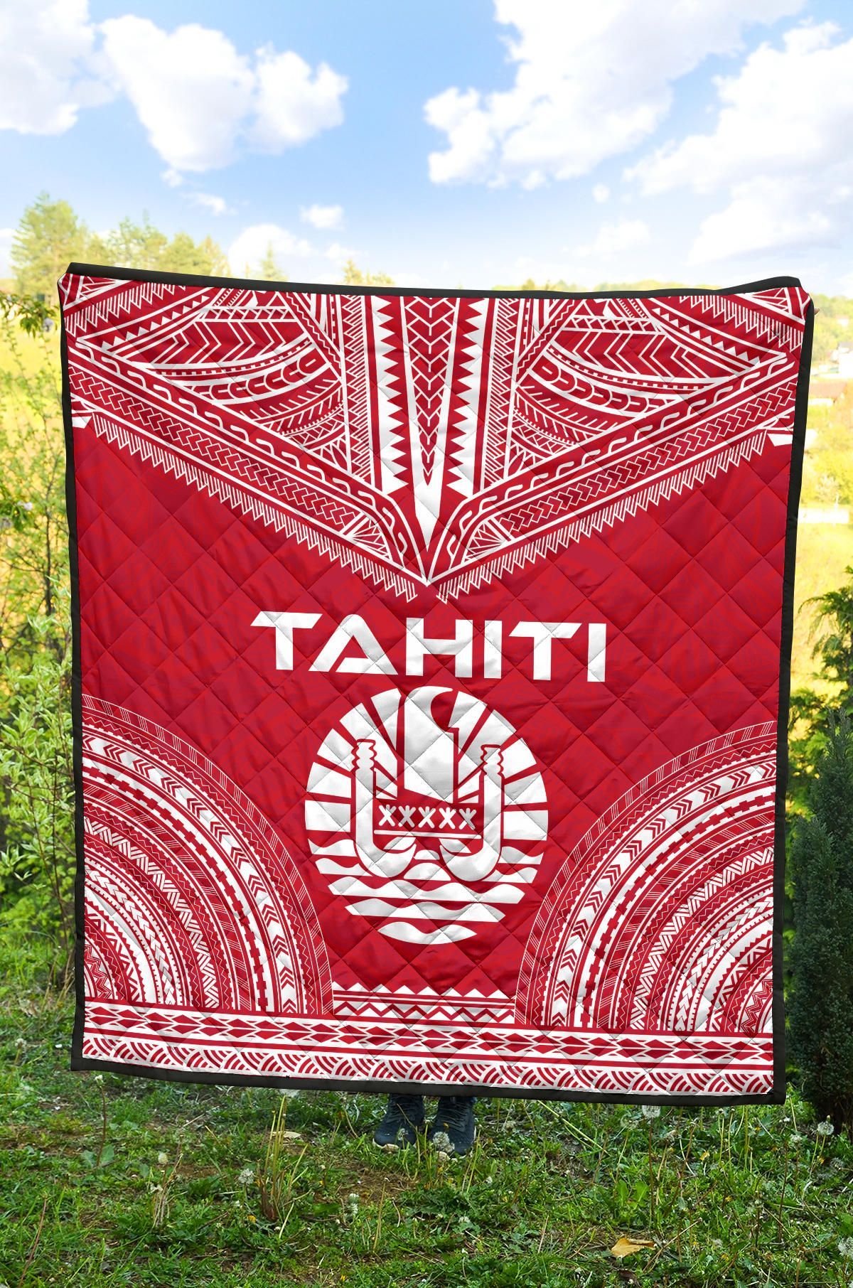 Tahiti Premium Quilt - Tahiti Flag Polynesian Chief Red Version