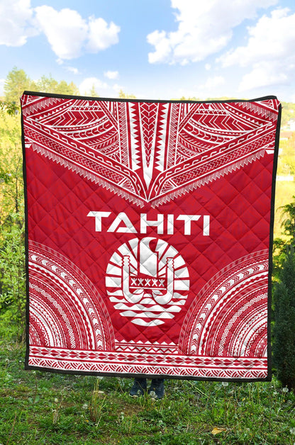 Tahiti Premium Quilt - Tahiti Flag Polynesian Chief Red Version