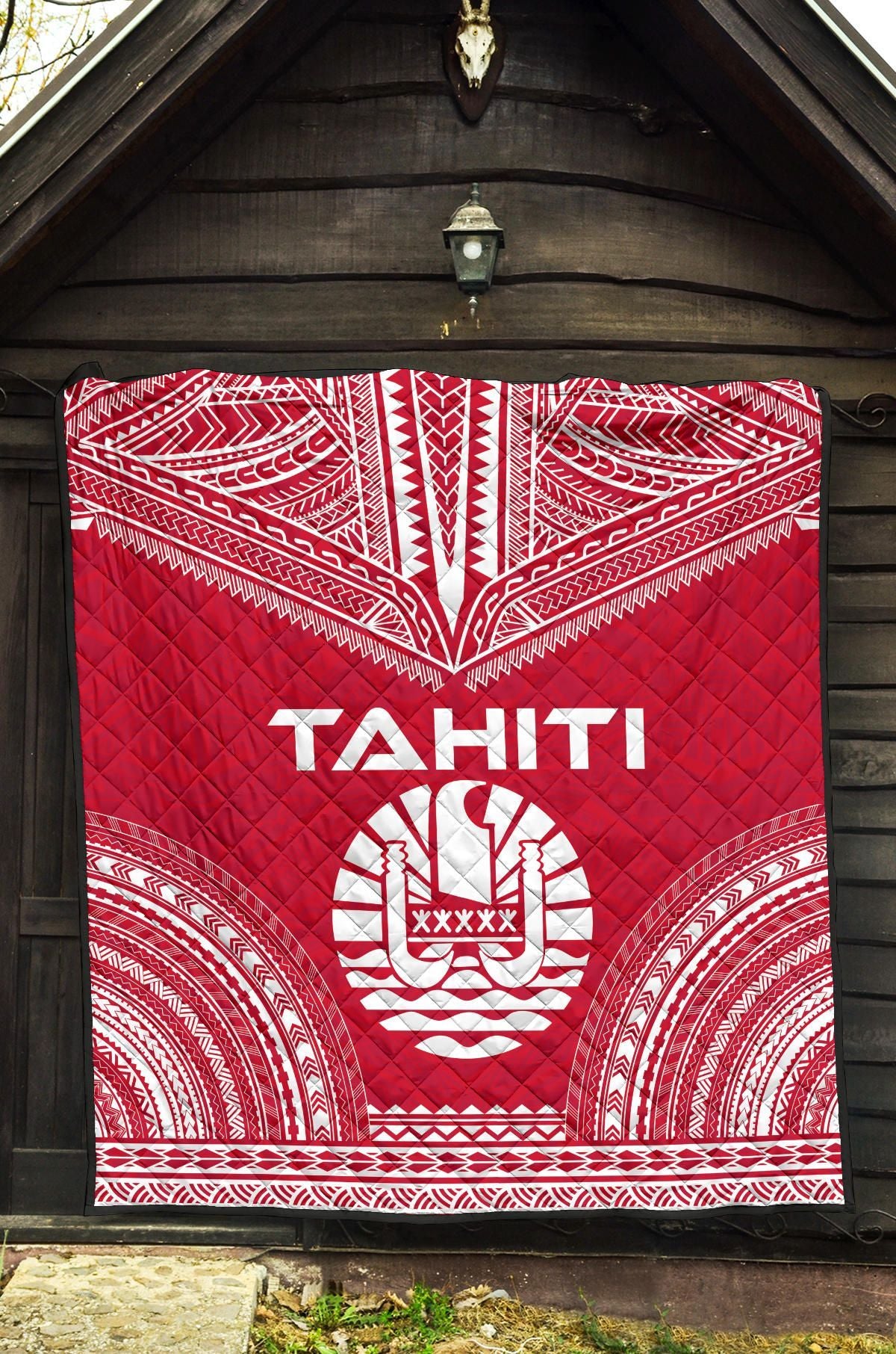 Tahiti Premium Quilt - Tahiti Flag Polynesian Chief Red Version