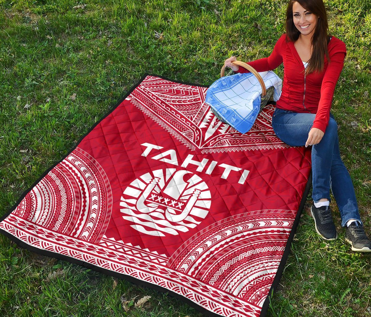 Tahiti Premium Quilt - Tahiti Flag Polynesian Chief Red Version