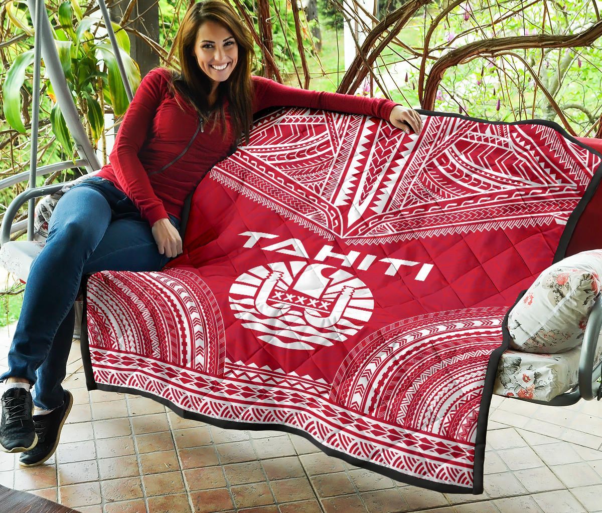 Tahiti Premium Quilt - Tahiti Flag Polynesian Chief Red Version