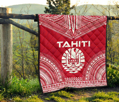 Tahiti Premium Quilt - Tahiti Flag Polynesian Chief Red Version