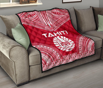 Tahiti Premium Quilt - Tahiti Flag Polynesian Chief Red Version