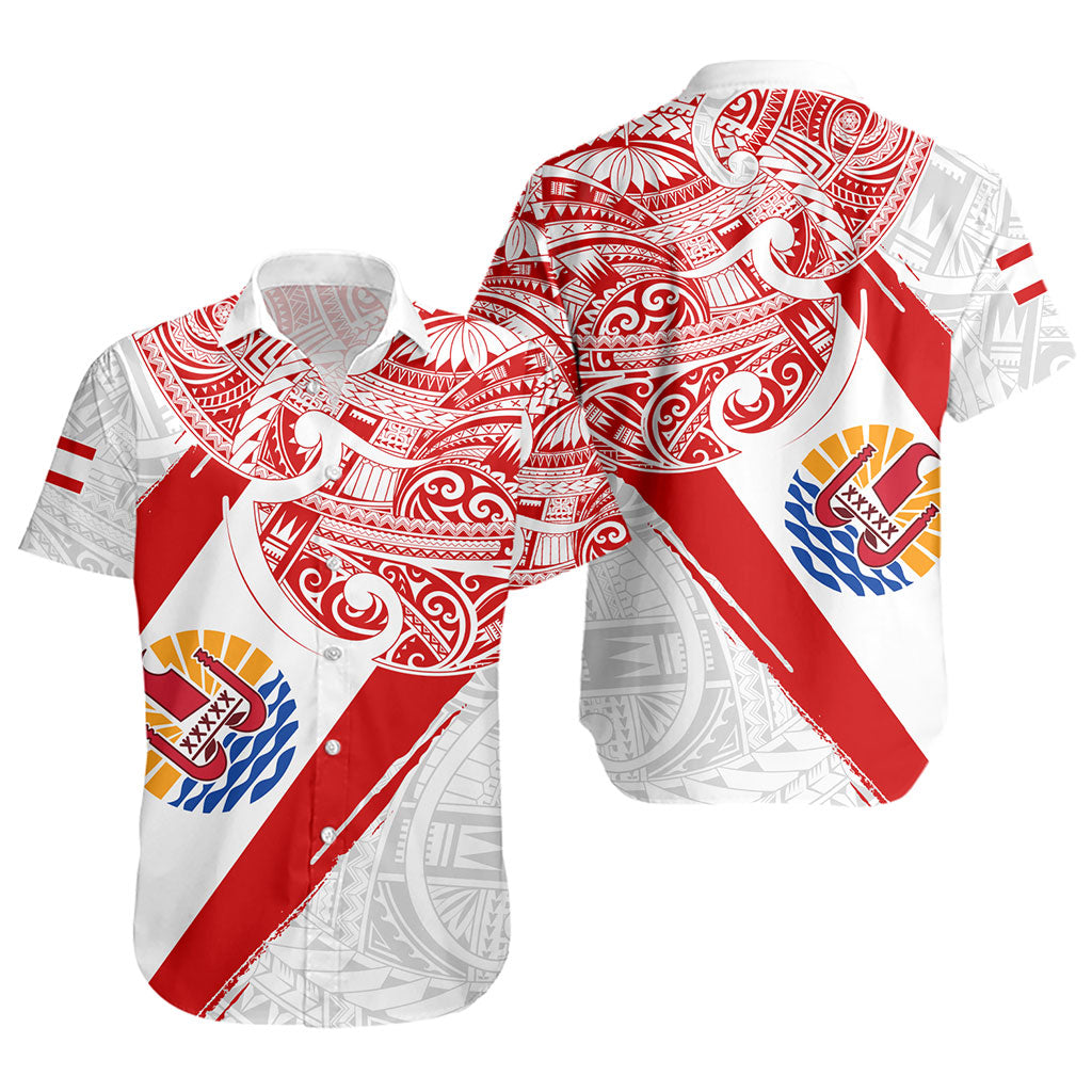 Tahiti Short Sleeve Shirt Tribal Traditional Flag