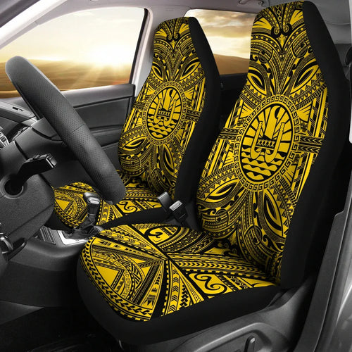 Tahiti Car Seat Cover - Tahiti Coat Of Arms Polynesian Gold Black
