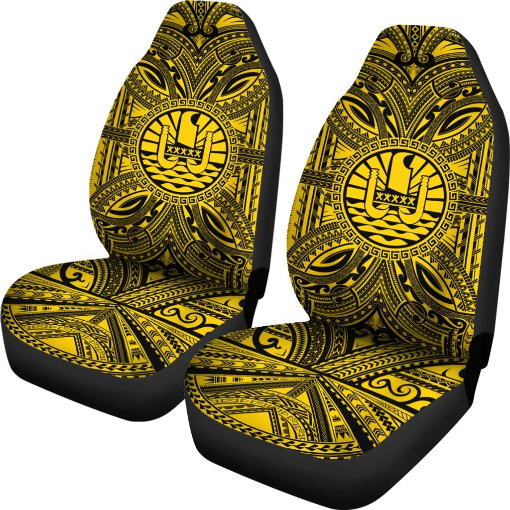 Tahiti Car Seat Cover - Tahiti Coat Of Arms Polynesian Gold Black