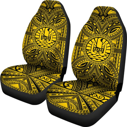 Tahiti Car Seat Cover - Tahiti Coat Of Arms Polynesian Gold Black