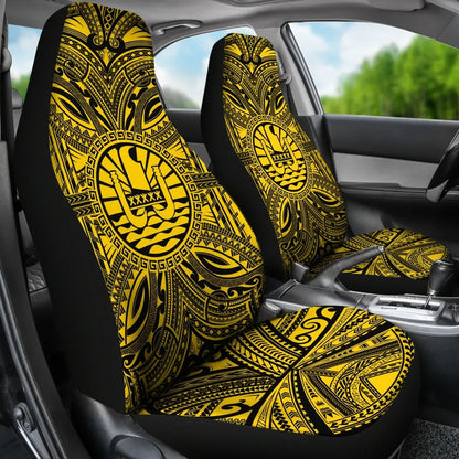 Tahiti Car Seat Cover - Tahiti Coat Of Arms Polynesian Gold Black