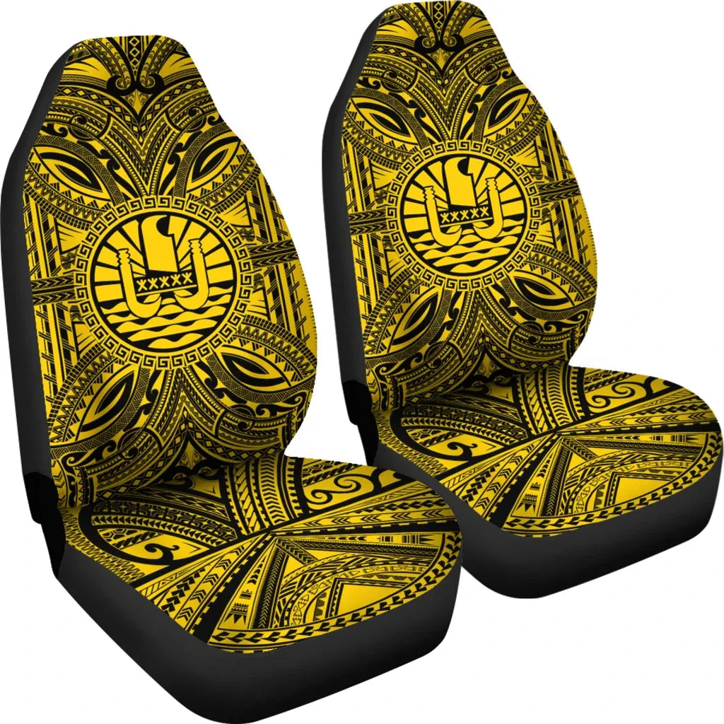 Tahiti Car Seat Cover - Tahiti Coat Of Arms Polynesian Gold Black