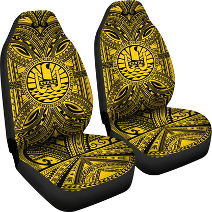 Tahiti Car Seat Cover - Tahiti Coat Of Arms Polynesian Gold Black