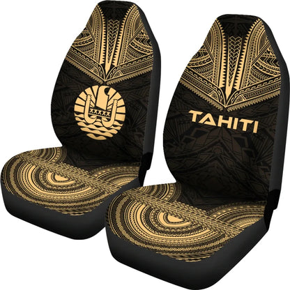 Tahiti Car Seat Cover - Tahiti Flag Polynesian Chief Tattoo Gold Version