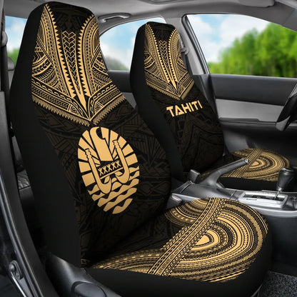 Tahiti Car Seat Cover - Tahiti Flag Polynesian Chief Tattoo Gold Version